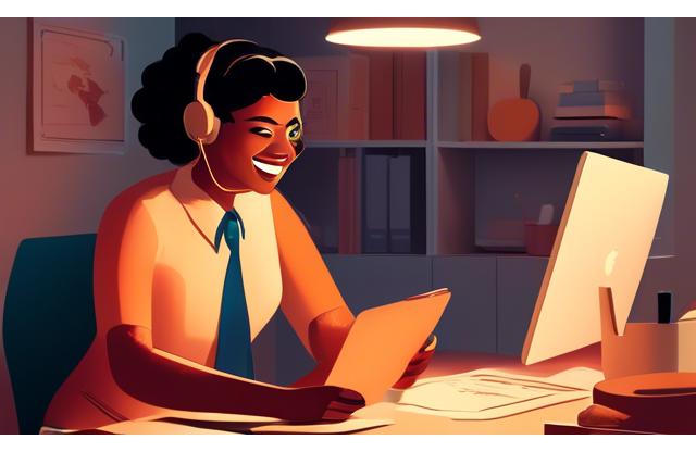 Illustration of a friendly customer support representative assisting a person.