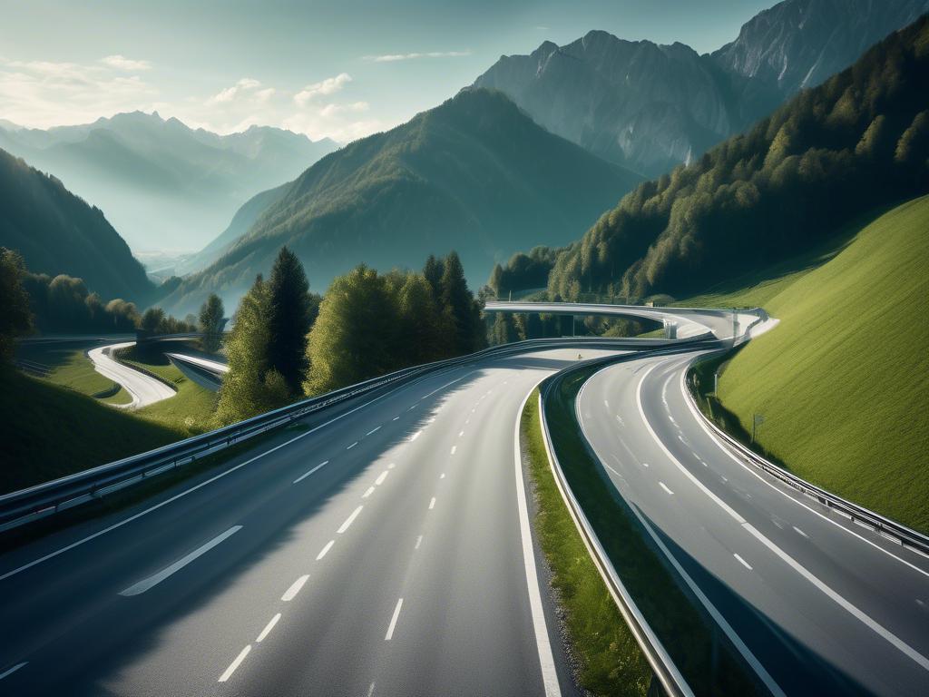 Scenic view of an Austrian motorway winding through mountains.