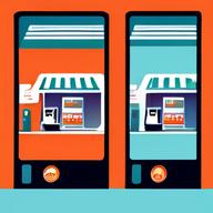 Illustration showing various purchase locations: online shopping cart, petrol station pump, and a sales office.