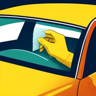 Illustration showing how to correctly apply a physical vignette sticker to the inside of a car windshield.